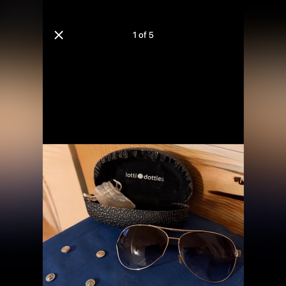 Lotti Dotties Aviator Sunglasses - Gold Frame, Dark Blue Lenses